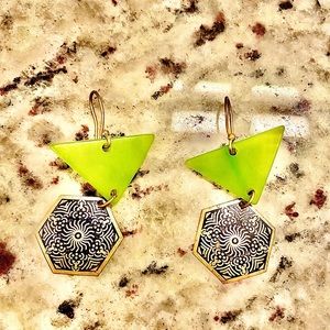 Earrings handmade recycled materials eco-friendly green and copper